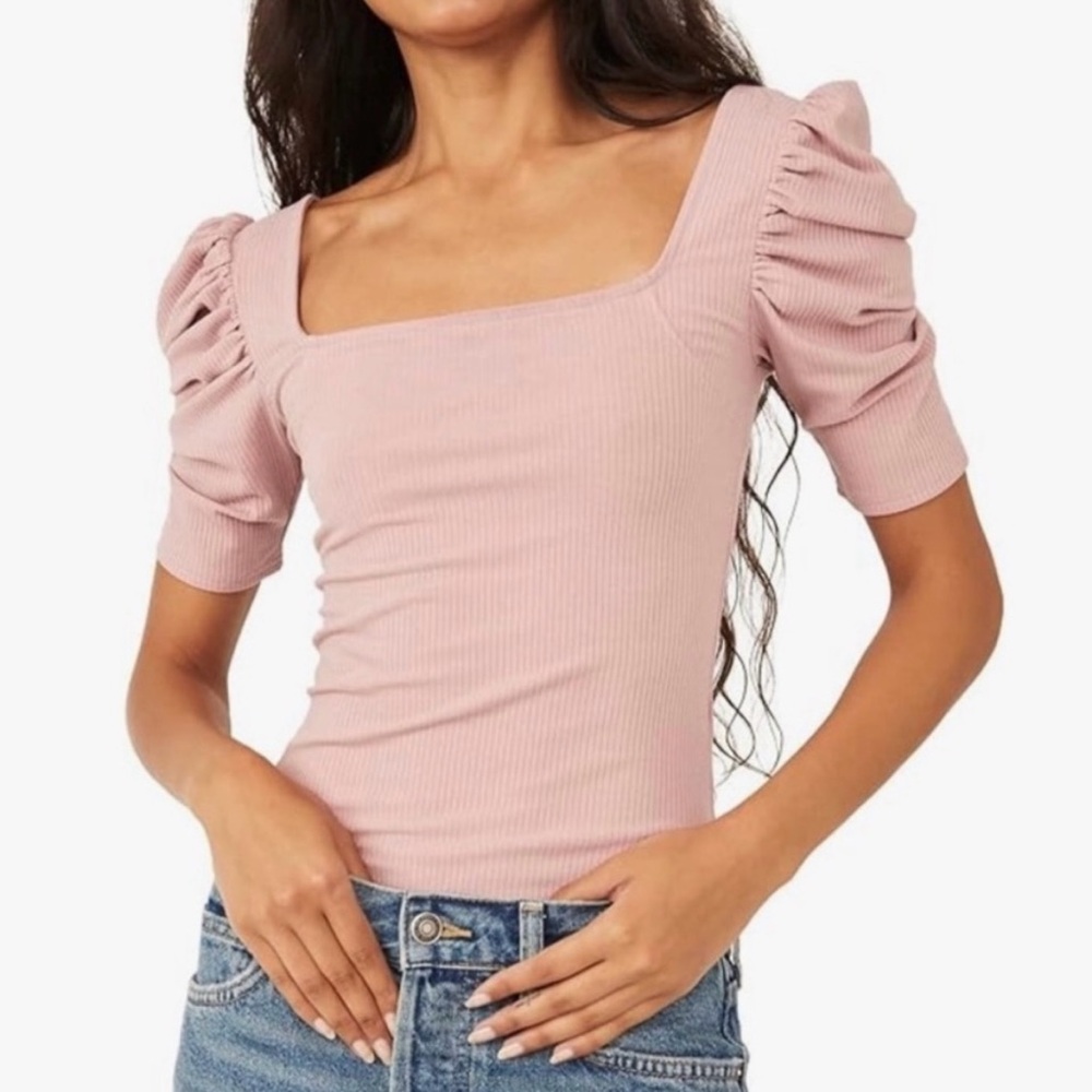 Free People We The Free Night Lily Puff Sleeve Square Neck Top
